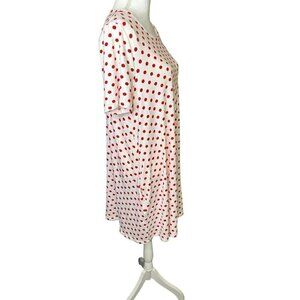 Women's Doublju 2X Plus Red and White Polka Dot Short Sleeve Shirt Extra Long